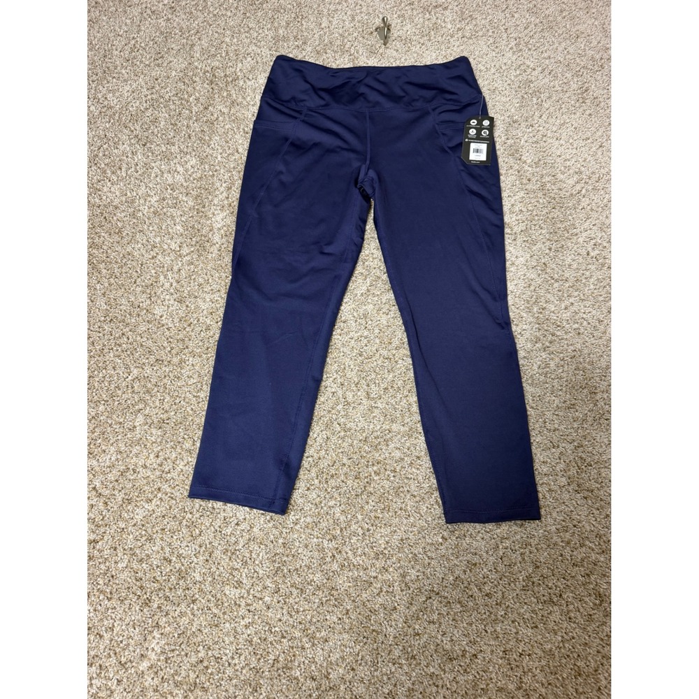 RB3 Womens Navy Blue Activewear Leggings Side Pockets Cropped Large NWT
